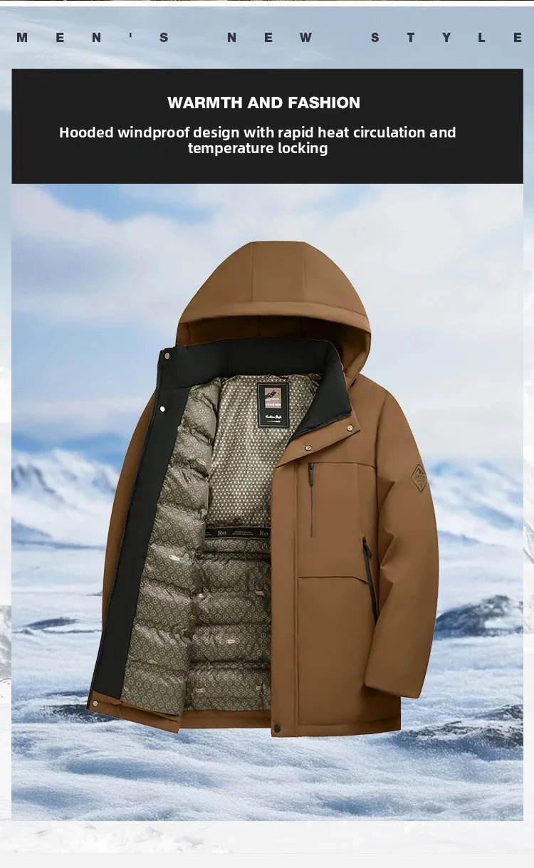 2026 Men's Winter Wool Blend Hooded Parka Thick Warm Windproof Casual Quilted Cotton Coat Heavyweight Outdoor Streetwear Vintage