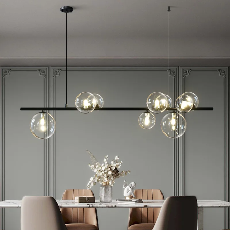 Modern Black Glass Chandelier For Dining Room Kitchen Bedroom Glass Ball Hanging Pendant Lamp Nordic Design Indoor Deco Light