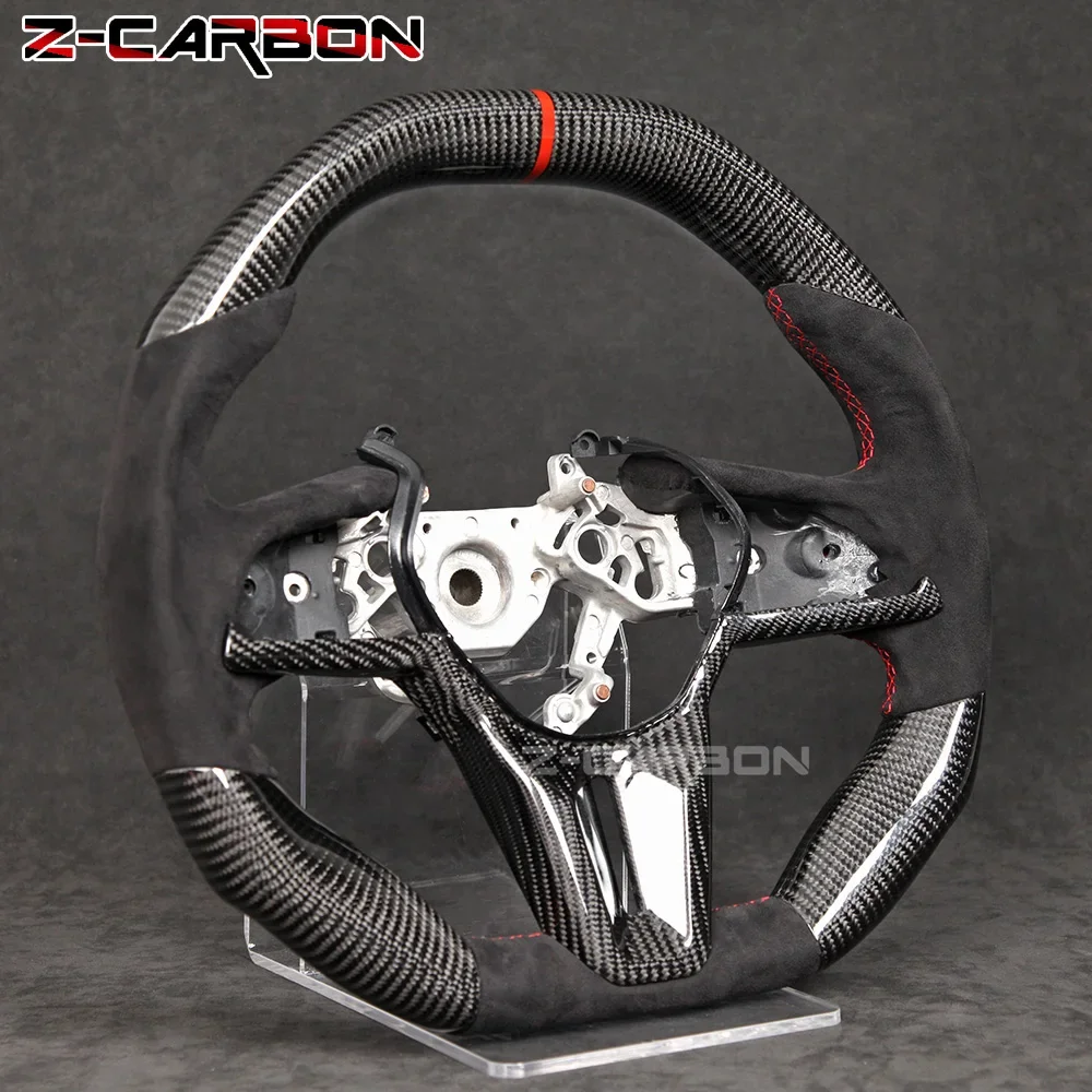 

Steering Wheel Carbon Fiber For Nissan GTR R35 2017-2024 Models Italy Alcantara Leather Red Stripe With Carbon Fiber Trim Cover