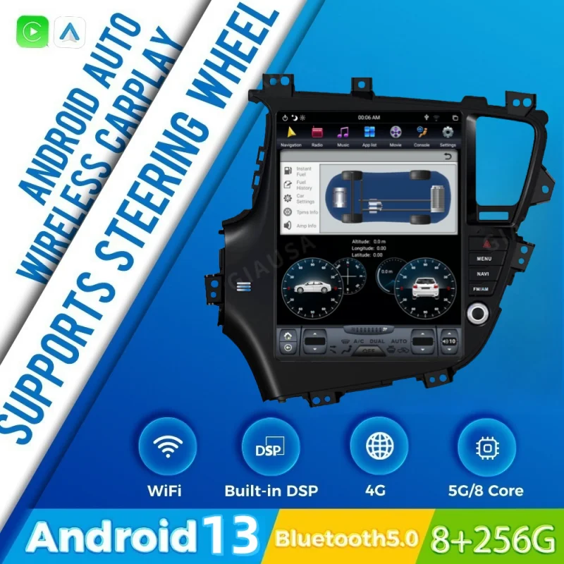 

12,8-дюймовый экран Android 13 CarPlay Qualcomm, автомобильное радио для KIA K5/Optima 2011-2019, стерео GPS-навигация, мультимедийный плеер, головное устройство
