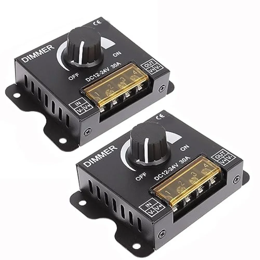 2 Pcs LED Dimmer Switch DC 12-24V 30A Stepless Brightness Dimming Controller The LED Dimmer Switch Features A Knob-operated