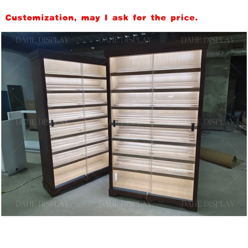 

custom.Luxury Large Capacity Commercial Wall Cabinet Humidor With Cedar Shelf Drawer Wooden Humidor Cigar Cabinet Shop Store