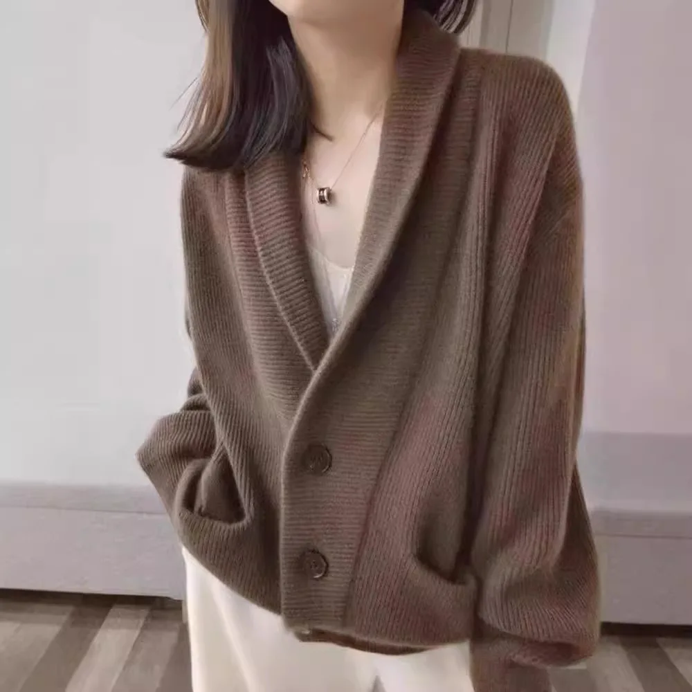 New  Knitted Solid Color Loose Cardigan Sweater Knitted Temperament Jacket Women's Top