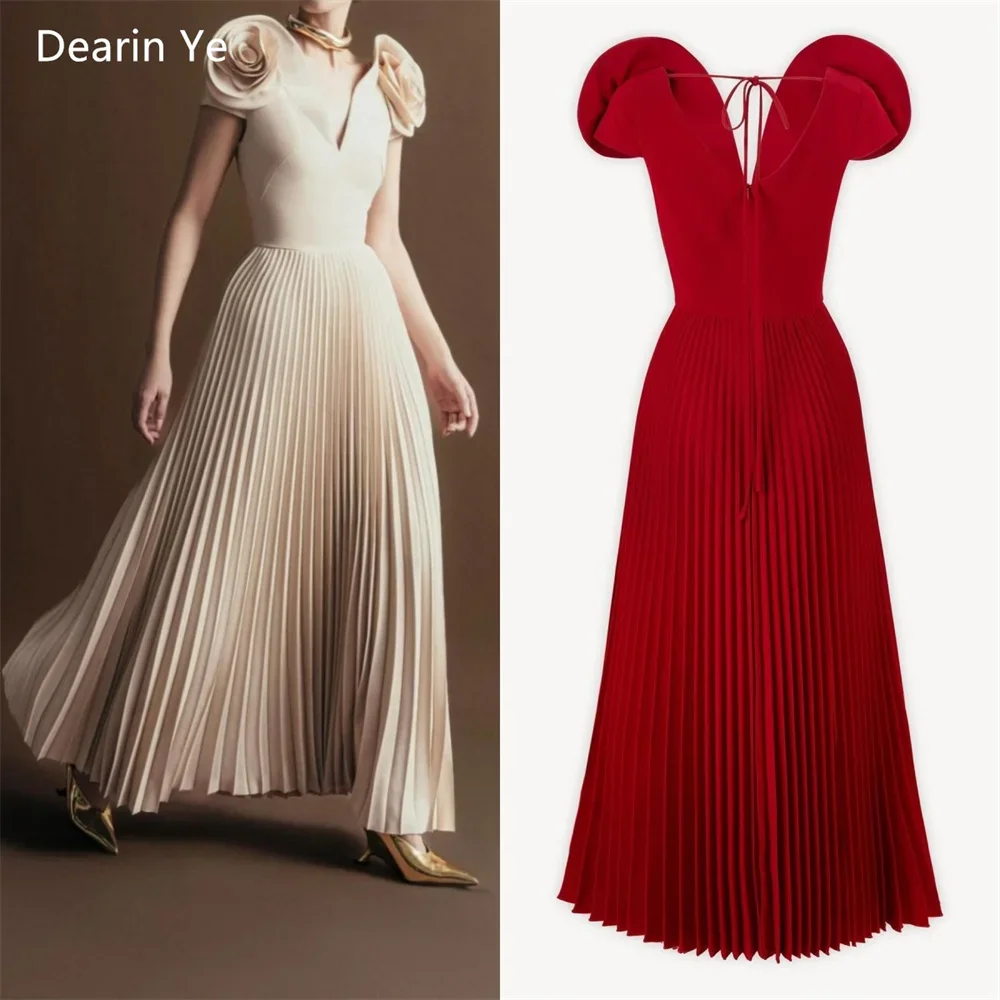 

Customized Saudi Arabia Evening Dress Dearin V-neck A-line Ankle Length Skirts 3D Flower Bespoke Occasion Dresses Prom Formal Go