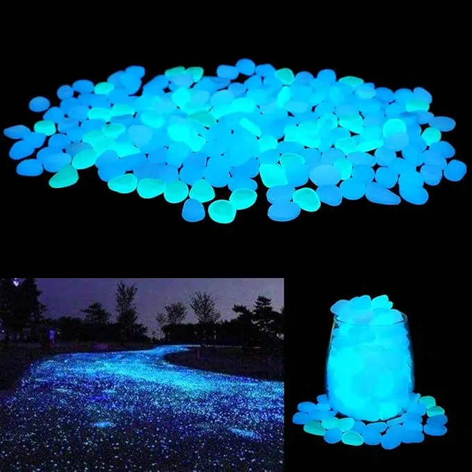 1200PCS Luminous Garden Pebbles Rocks are suitable for courtyard and walkway decoration, DIY Blue Decorative Glowing Stones