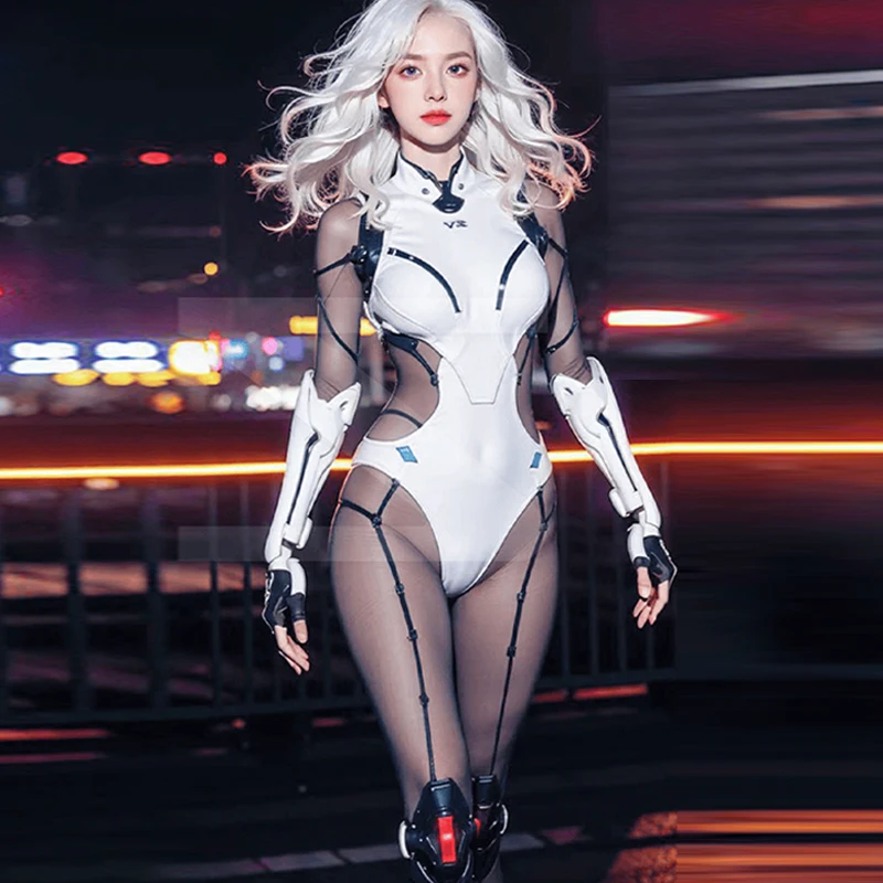 New AI Mechanical 3D Printing Future Female Warrior Music Festival Performance Dress GOGO Jazz Dance Show Stage Outfits XH675