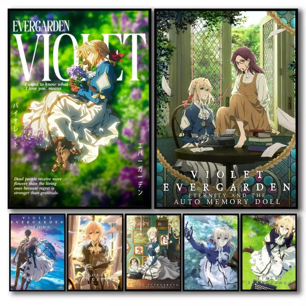 Violet E-Evergarden Poster Stickers Self-Adhesive Painting Mural Decor Wall Decals for Bedroom Living Room Home HD Gift