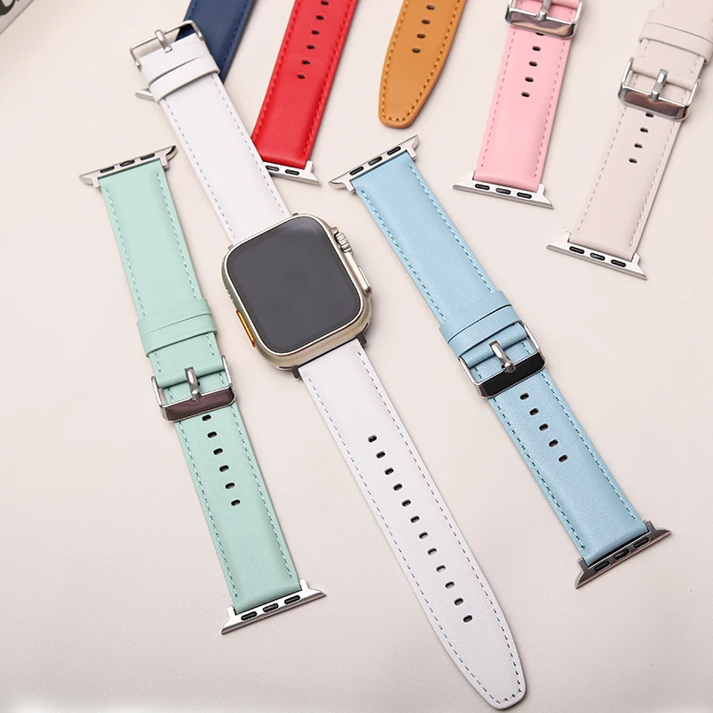 watch band is available in 8 colors, Apple watch band 7/SE/6 generation iwatch5 band 49mm pure texture 41mm top leather