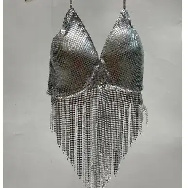 

2024 Metal aluminum glitter bra top body chain for women gift