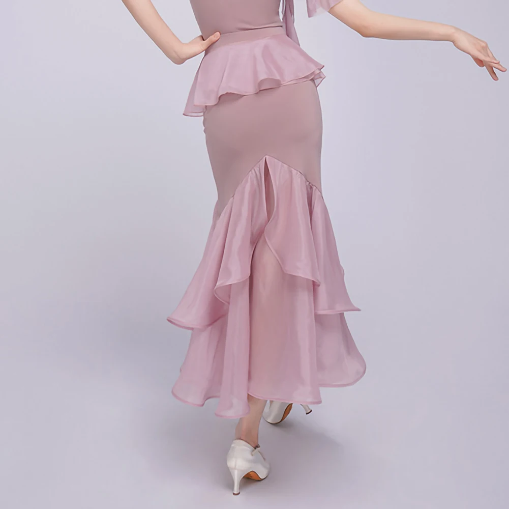 

Standard Competition Skirt Stacked Waist Modern Ballroom Dance Hip Skirt Blue Stage Black Mid-Length Practice Skirt