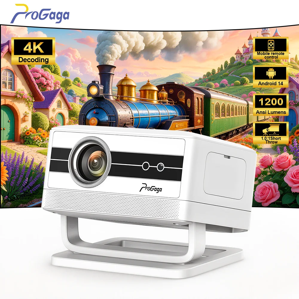 PROGAGA PG380 1200ANSI 1080P Android14 BT5.4 Smart Projector Auto Focus Home Theater Beam Projector Mobile Remote Control App