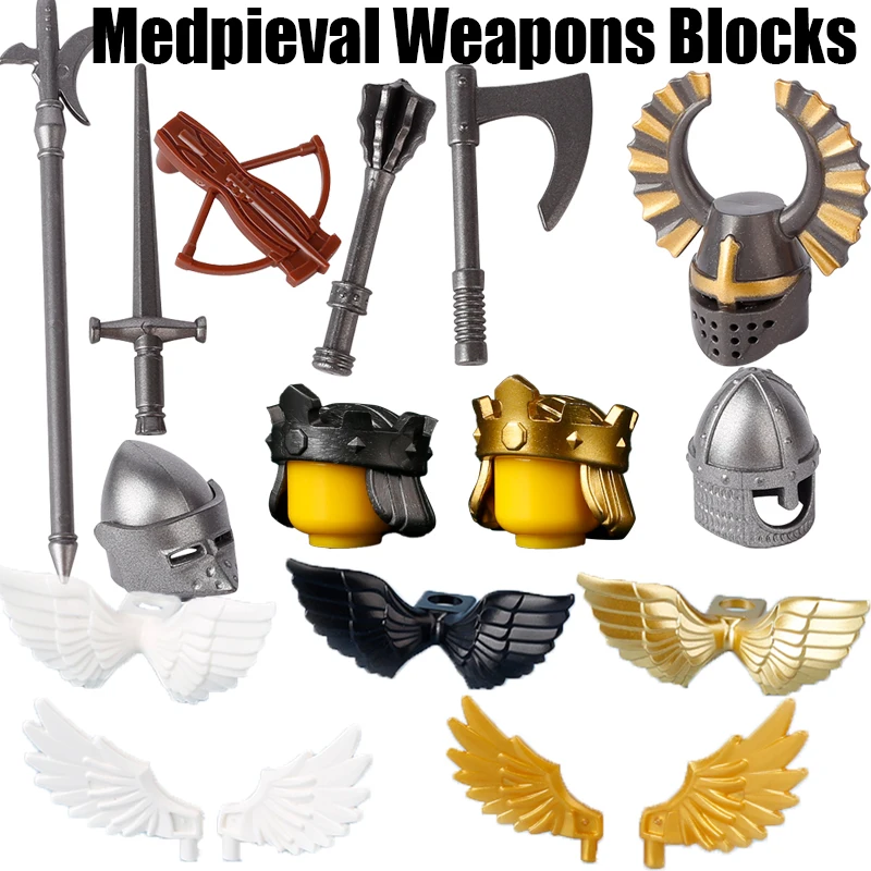 

Medieval Military Weapons Accessories Building Blocks Castle Knight Soldier Figures Army Sword Helmet Bricks Compatible Toys Boy
