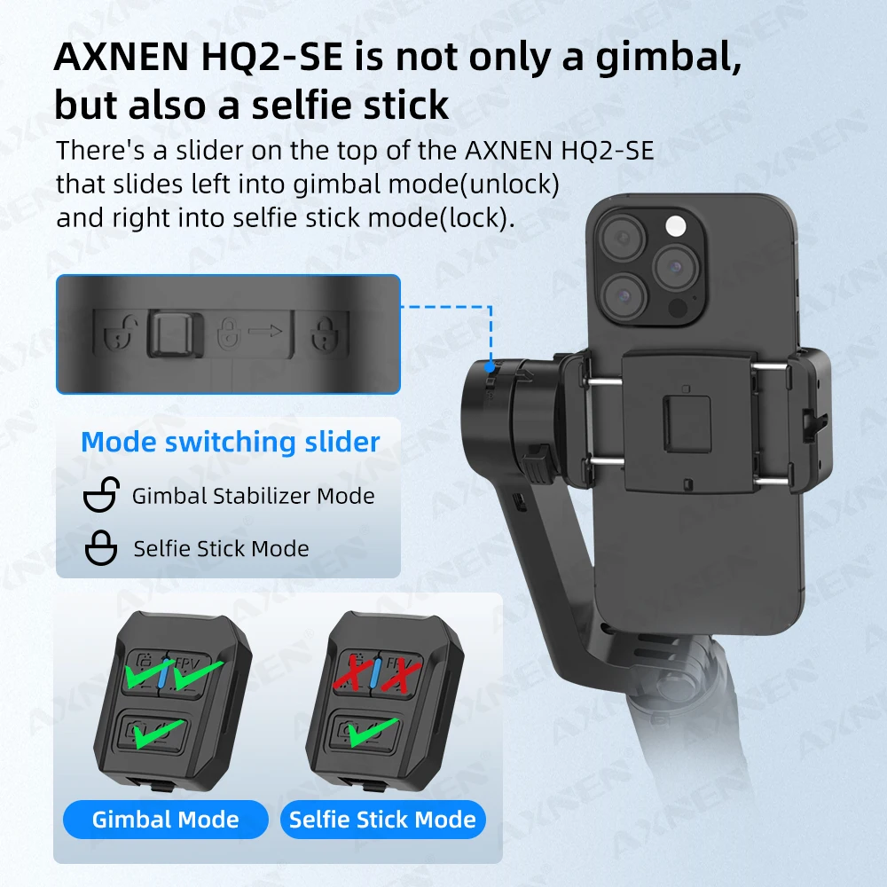 Estabilizador de palo Selfie cardán portátil de 1 eje HQ2/HQ2SE para cámara deportiva Gopro, teléfono móvil, Control remoto Bluetooth extraíble