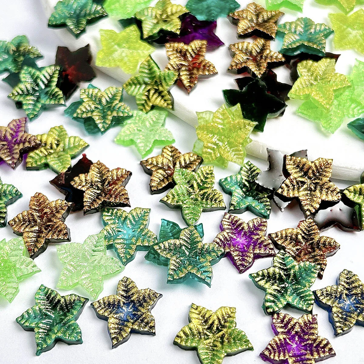 20PCS 3D 반투명 창의적인 오각형 잎 네일 아트 장식 발광 컬러풀한 미세 글리터 스타 네일 참 DIY 매니큐어