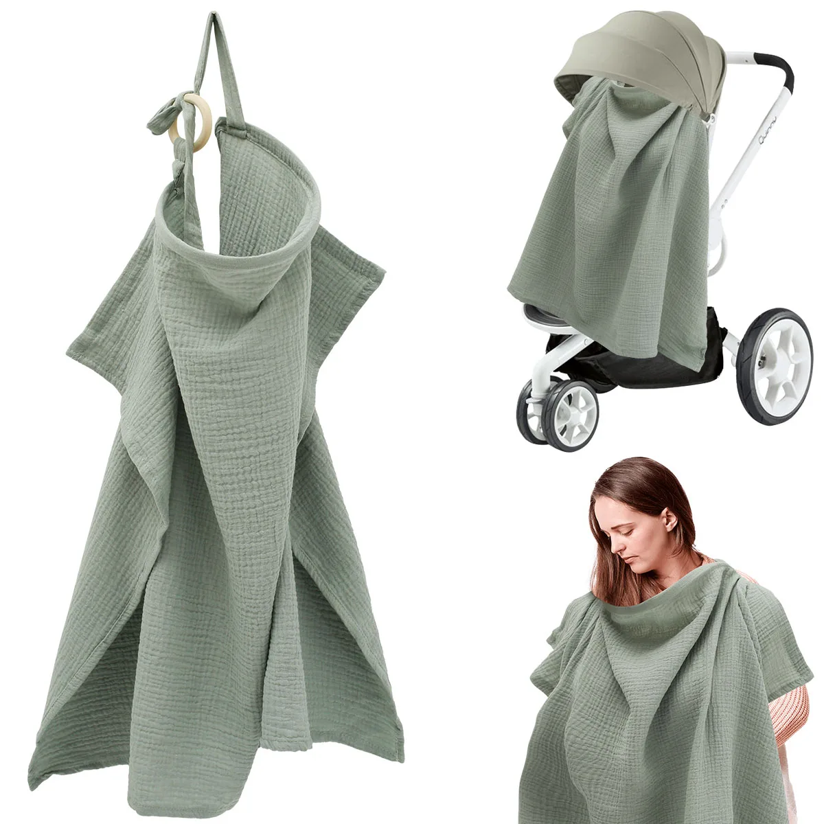 

Muslin Nursing Cover For Baby Breastfeeding Breathable Breastfeeding Cover with Arch Neckline For Women Mother Nursing Apron