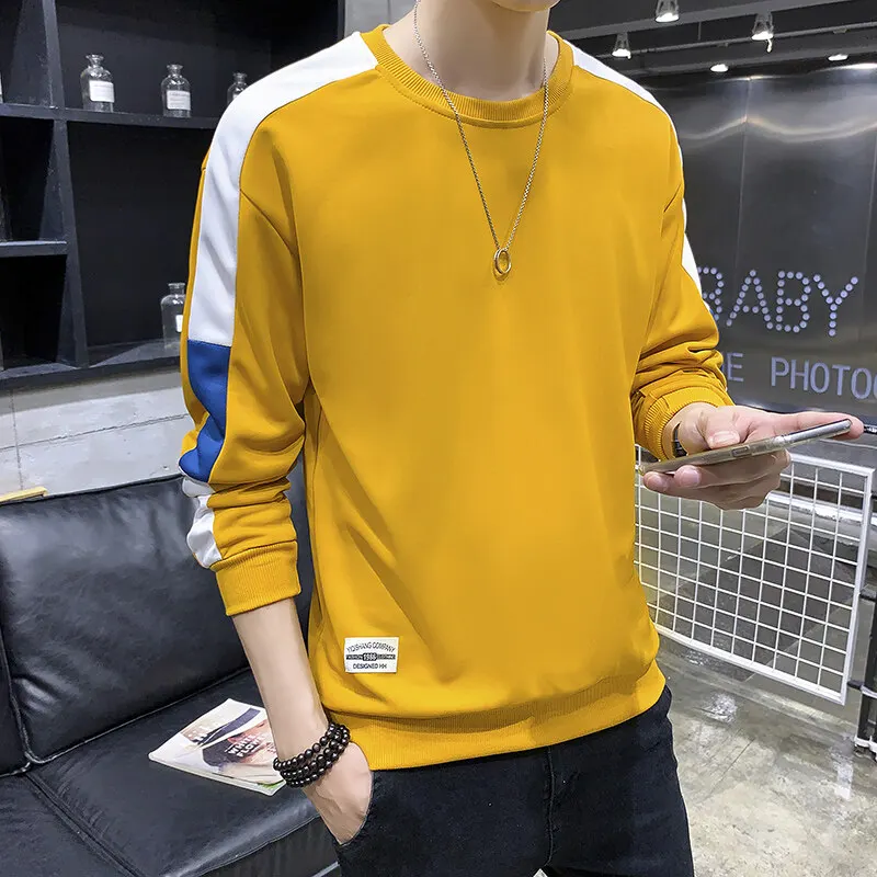 بلوفر رجالي بأكمام طويلة ورقبة مستديرة ، قميص فضفاض كاجوال ، تيشيرت نسائي للمكتب ، توبات على الطراز الإنجليزي ، أحادية اللون ، حرف ، ربيع ، خريف