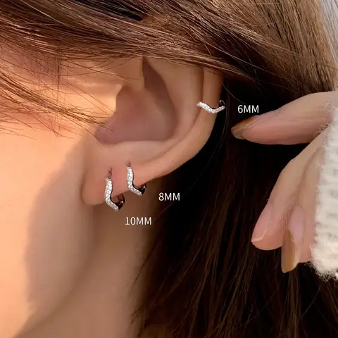 REETI 925 스털링 실버 귀걸이 여성을위한 패션 지르콘 물결 모양 귀걸이 선물 Earings 패션 주얼리 한국어 귀걸이