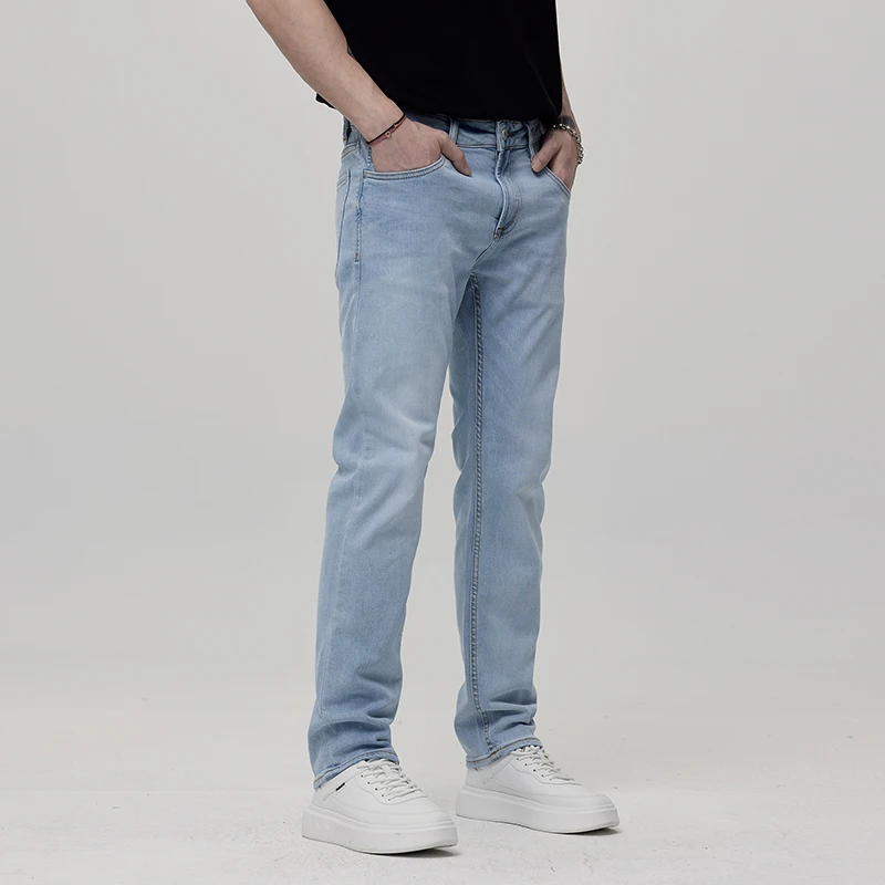 2024 Spring and Autumn New Men's Clothing Casual Trend All-Matching Comfortable Slim Fit Skinny Light Color Denim Trousers