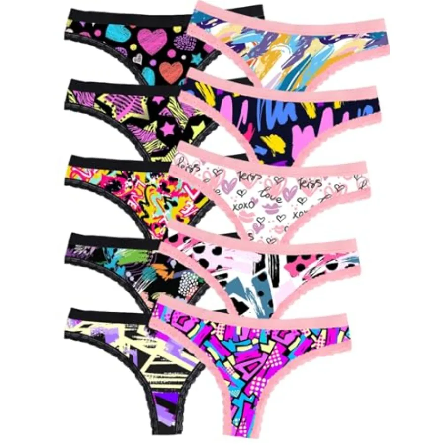 

Morvia Variety of Panties Thongs Sexy Cute Chic Gothic Contrast Lace Halloween Skulls Stars Inspired Print Random Underwear