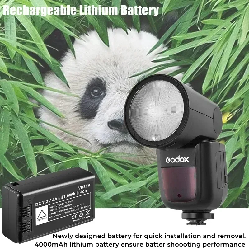 Okrągła głowica oświetlenie fotograficzne Godox wymienna bateria flash 7.2V 4000mAh, VB26, VB26A, V1S, V/S, V1N, V1F, V1O, V1P, Eddie Ion