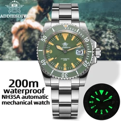 ADDIESDIVE Man Watch Green Ceramic Bezel Sapphire Crystal Wristwatches C3 Super Luminous Date 20Bar Diving Mechanical Watch