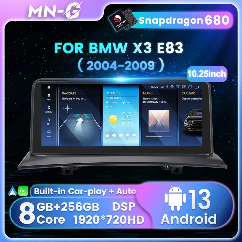 10.25inch Android All in one For BMW X3 bmw E83 2004-2009 Car Radio Multimedia Player Wireless Carplay Snapdragon680 Android 13