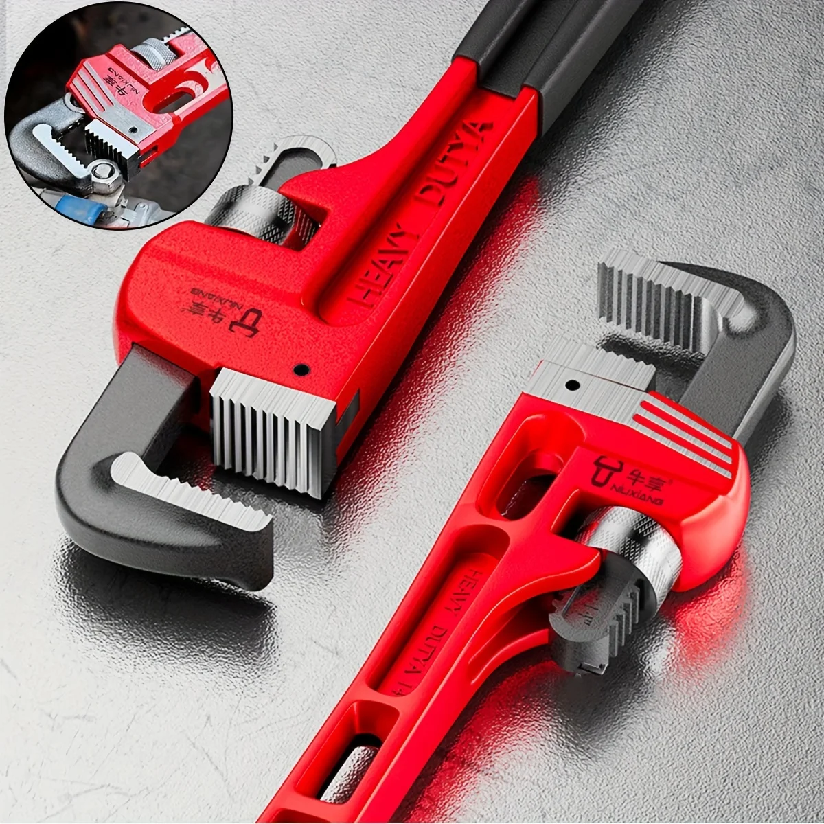 

12inch / 8inch Heavy Duty Straight Pipe Wrench, Adjustable Aluminum Plumber Wrench with Floating Hook Jaw and I-Beam Handle, Red