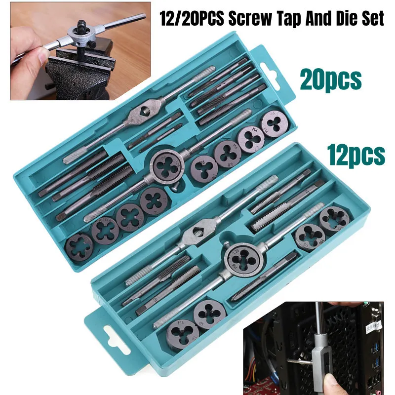 12/20/40pcs tap die set M3-M12, tool combination for manual internal and external thread tapping, thread repair drilling