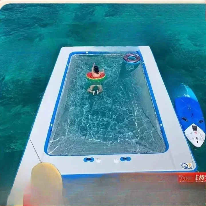 Water Yacht Slide Diving Swimming Pool Inflatable with Mesh Pool Loungers Floating Bar Awning