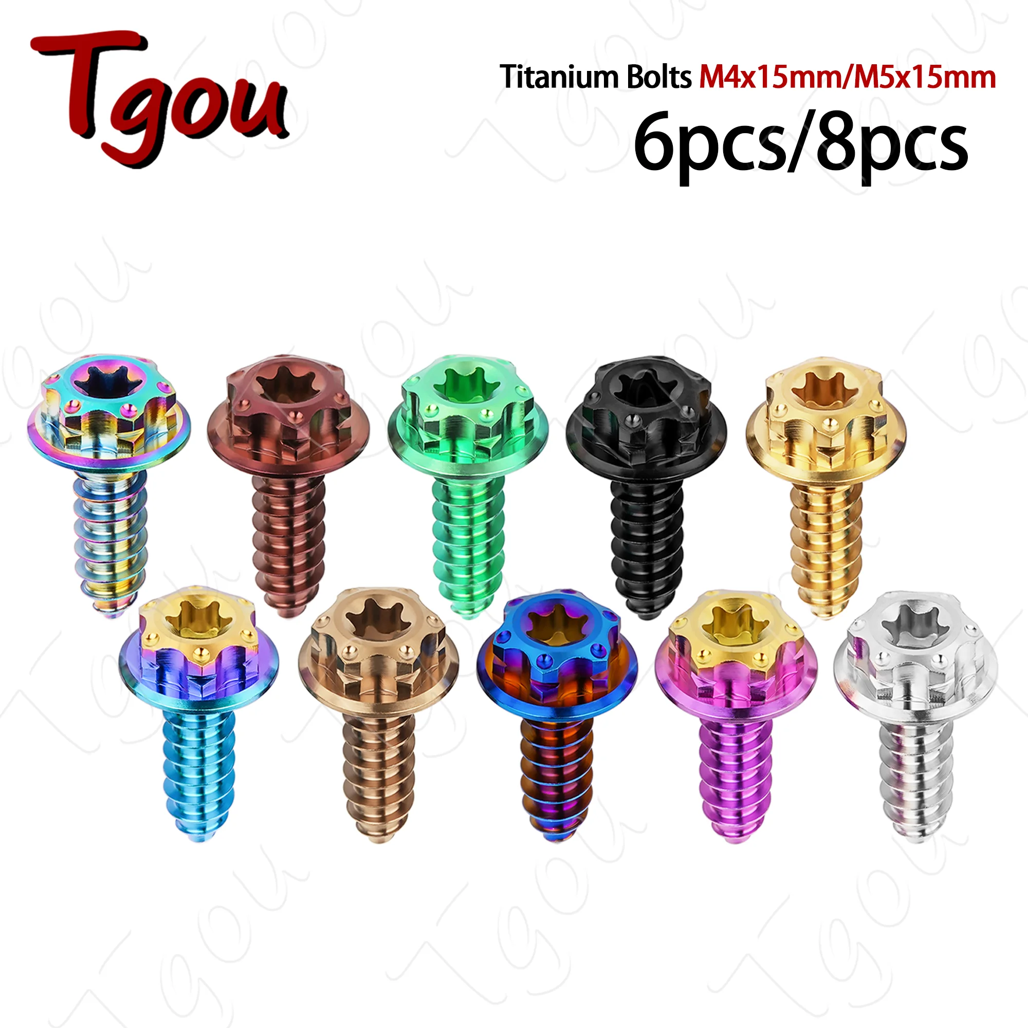 Tgou M4/M5x15mm Titanium Bolts Small Flange Self‑Tapping Torx T25 Bolt Motorcycle Bike Modification Fastener 6pcs/8pcs