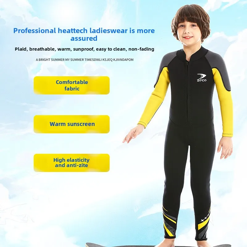 New Children's Wetsuit 2.5MM Swimsuit Boys' One-piece Long-sleeved Thickened Thermal Sunscreen Surfing Snorkeling Suit