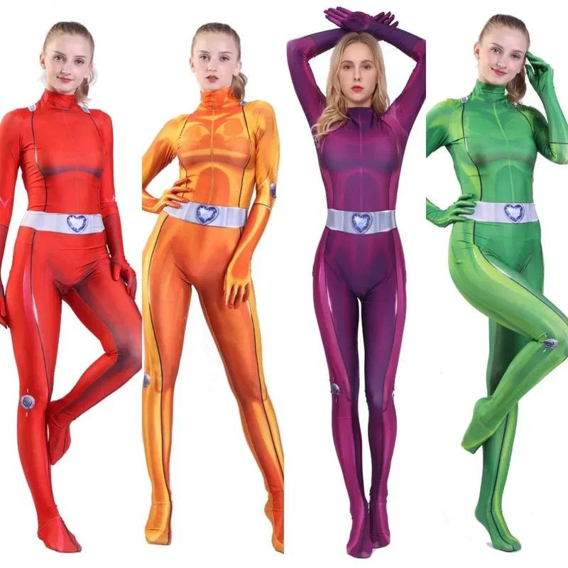 Kobiety dzieci dorośli dziewczyny Totally Spies przebranie na karnawał Zentai koniczyna Ewing Samantha Simpson Alexandra body kombinezony