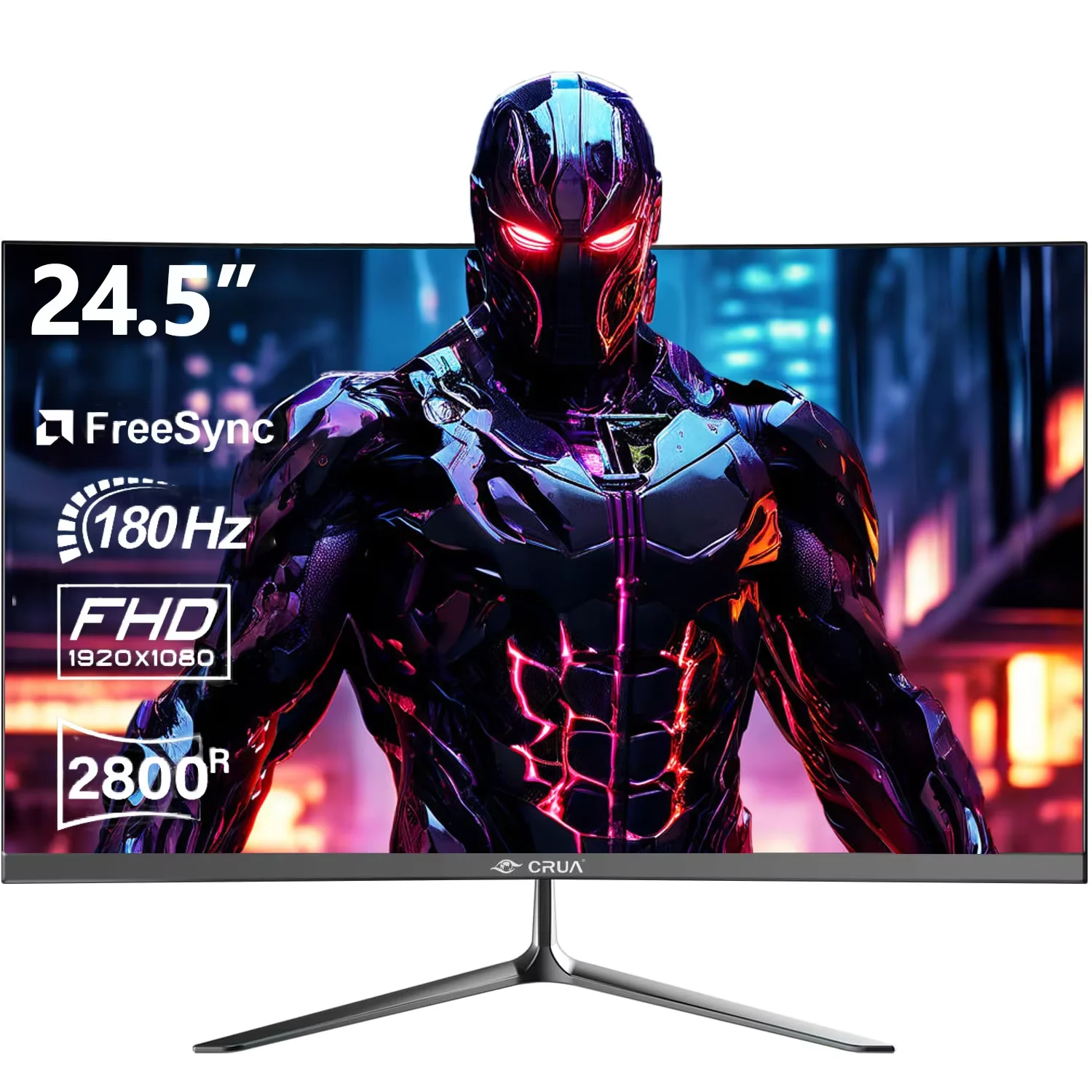 CRUA 커브드 게이밍 모니터, 24.5 인치, 180Hz, 2800R 울트라 커브 PC 화면, 풀 HD 1080P, 베젤리스 컴퓨터 모니터