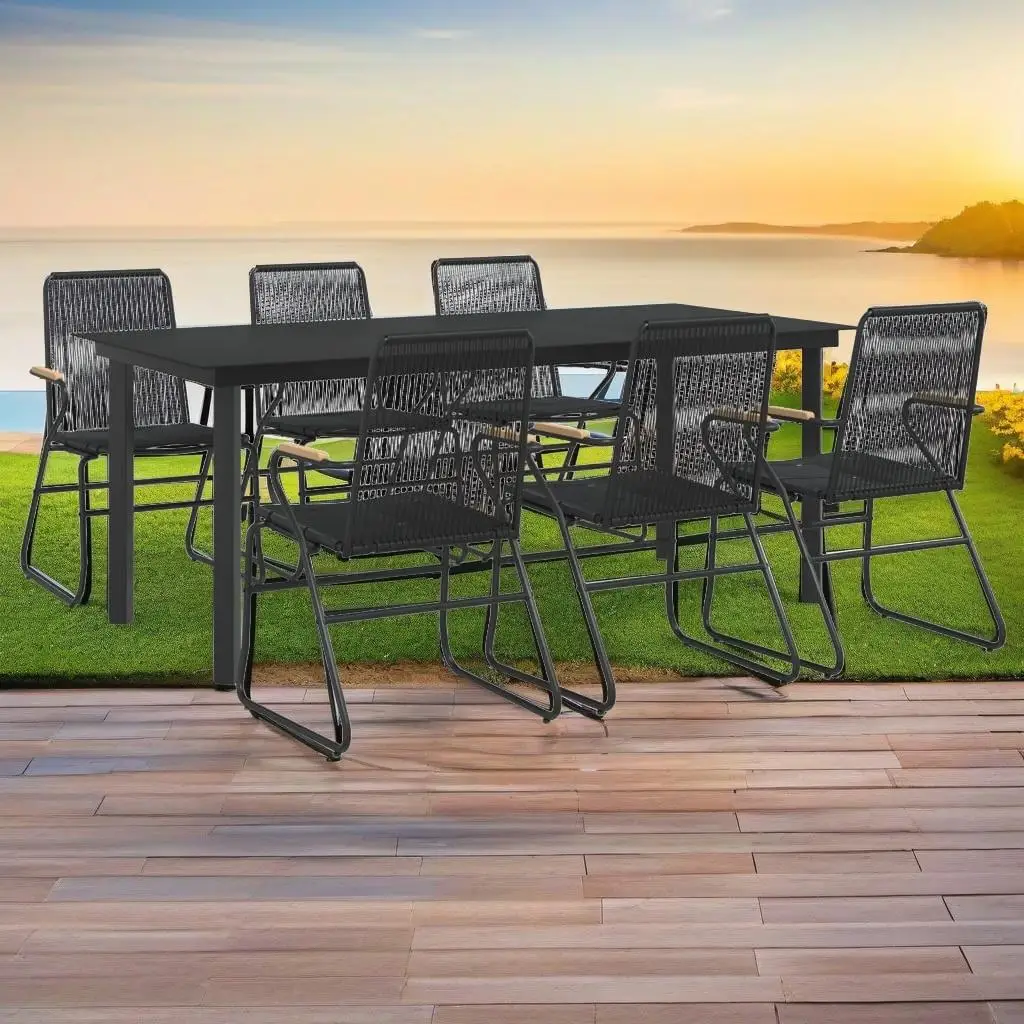 

7-Piece Black PVC Rattan Patio Dining Set for Outdoor Entertaining