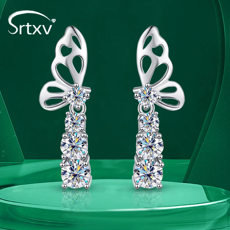 

D Color Full Moissanite Butterfly Drop Earrings Women VVS1 S925 Sterling Silver Wedding Gifts Ear Studs Fine Jewelry Tested Pass