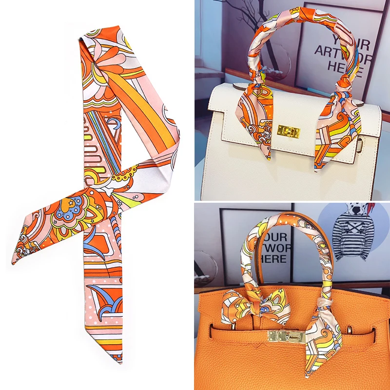 2022 New Fashion Bag Scarf Luxury Brand Women\'s Small Silk Scarf Wrap Bag Handle Ribbon Headband Long Skinny Scarves