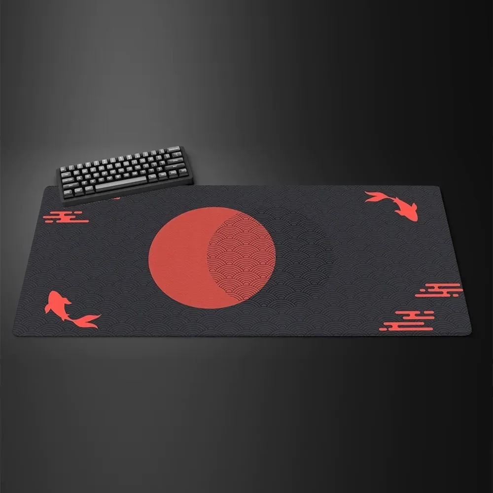 

Japanese Desk Mat Black & Yellow Mouse Pad Koi Fish Sun Cloud Japan Art Seal Sunrise Large Gaming Deskmat Rubber Mousepad Xxl