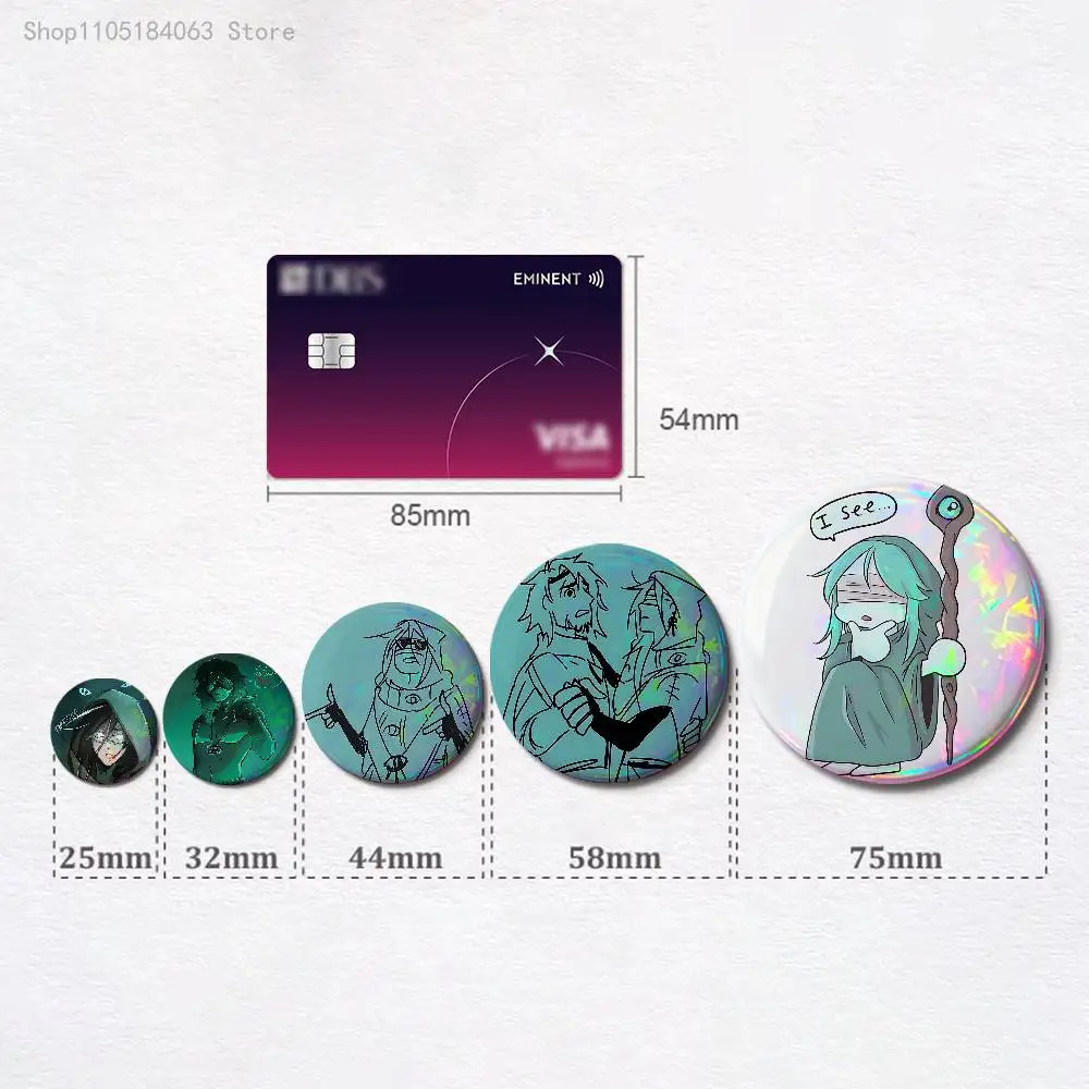 T-Tiresias Totally Not Blind Enamel Pin Tinplate Round Brooch Cosplay Nijigen Otaku Culture Badges 58mm 44mm 32mm 75mm 25mm