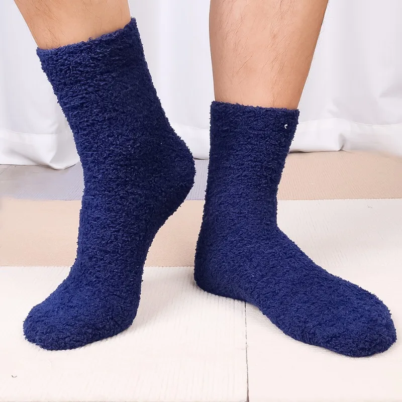 Thicken Thermal Socks Men Winter Warm Coral Velvet Fleece Fluffy Socks Harajuku Solid Color Loose Sleep Floor Terry Fuzzy Sock