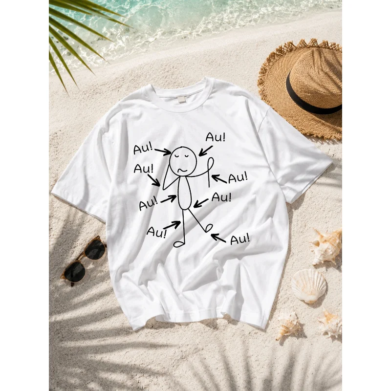 Sore All Over Stickman Au Funny German Saying T-Shirt Humor Back Pain Cartoon Print Casual Short Sleeve Tshirt