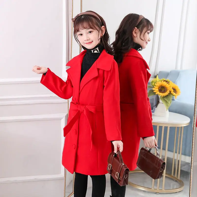 teenage girls Cotton Padded Thick Woolen Outerwear Jacket Kids Winter Cute Red Long Coat Teenager Girls Fashion 8 14 15 clothes