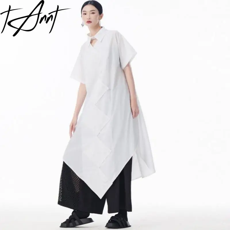 

Tannt Women Shirt Patchwork Irregular Long Shirt Blouse Asymmetric Fashion Long Casual Black White Women Blouse Top 2025 New