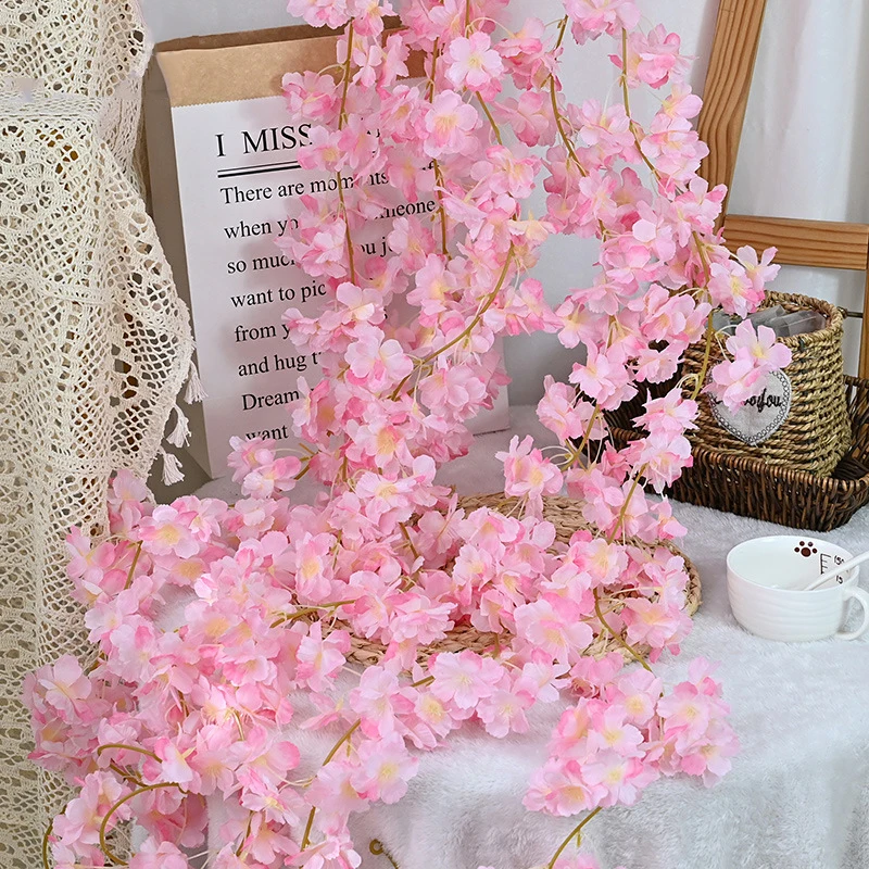 180cm Artificial Vine Blossom Sakura Garland Wedding Arch Garden Backdrop Home Party Decoration Blossom Wall Decor