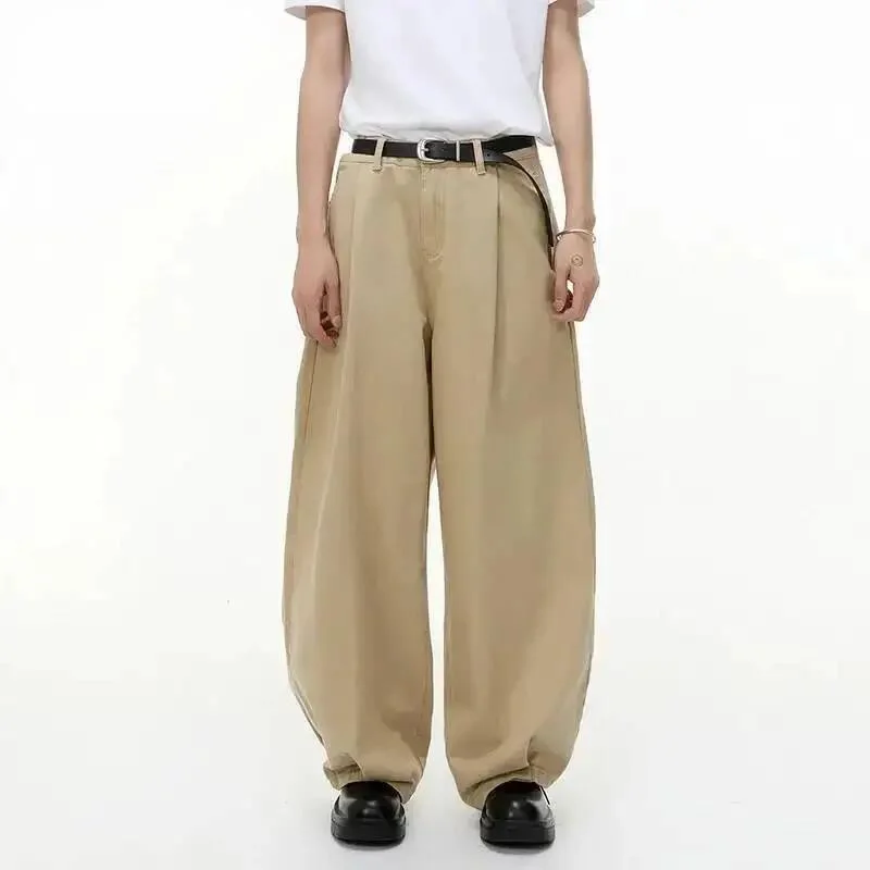 

Spring Men's Casual Pants Solid Color Pleated Design Cleanfit Trousers Korean Straight Wide Leg All-match Male Bottom 9HHXO