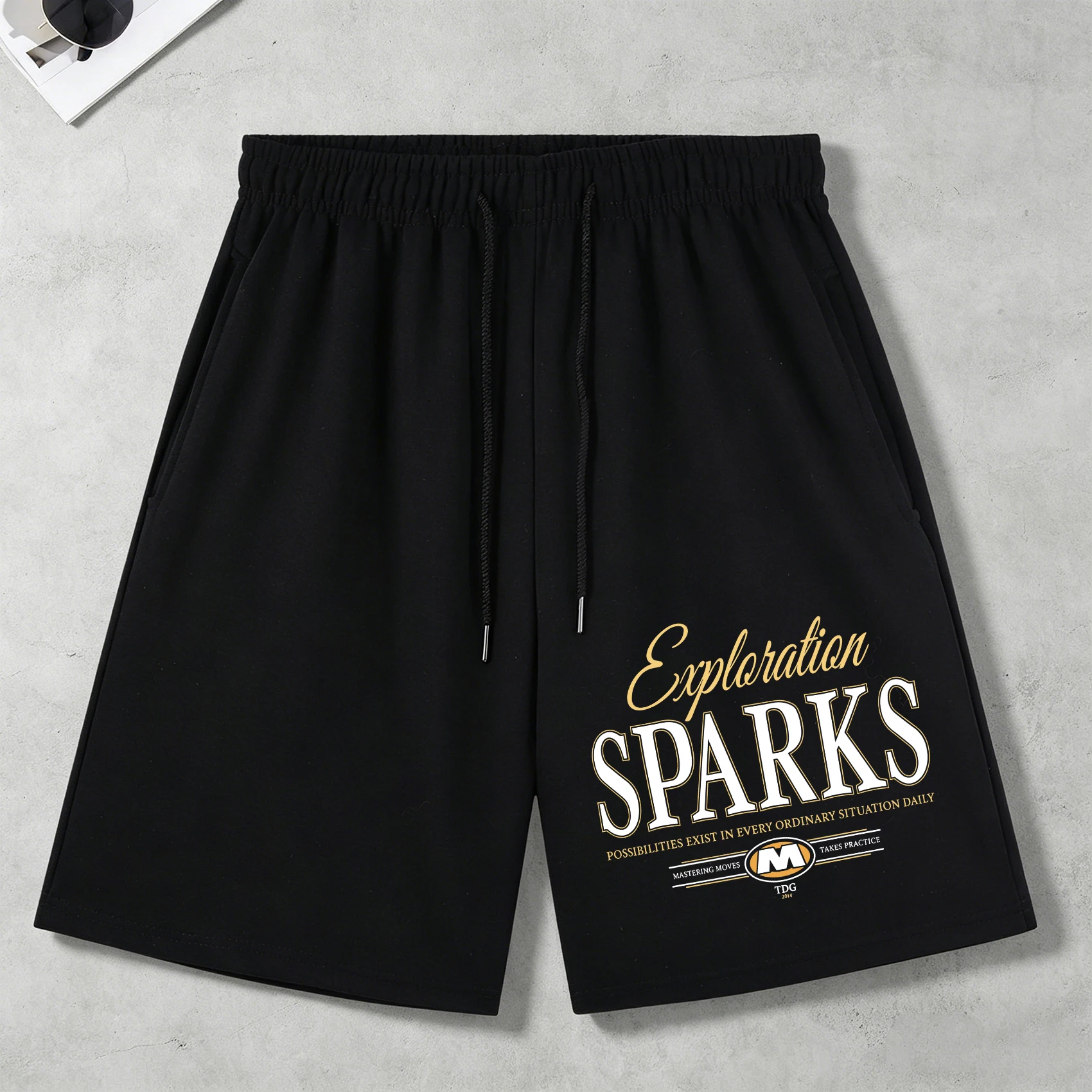 Explore Sparks Print Sports Pants Mans Summer Pocket Sportwear Casual Loose Drawstring Shorts Unisex All-Match Streetwear