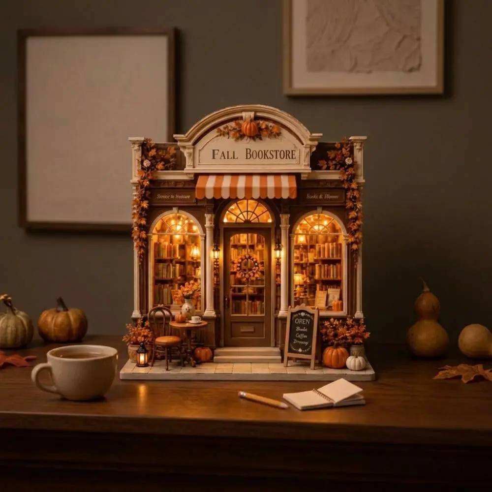 2D Flat Halloween Wooden Shop Ornament Light-Up House Vintage Autumn Pumpkin Cafe Plaque Maple Leaf Hand-Painted