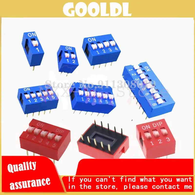 10PCS/LOT 2.54mm red/blue dial code switch 1P/2P/3P/4P/5P/6P/8P/10P position straight plug flat dial