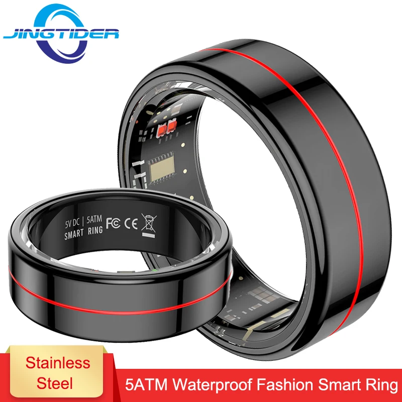 R04 Smart Ring 5ATM Waterproof Stainless Steel Intelligent Finger Ring Heart Rate Blood Oxygen Sleep Monitor Activity Tracker