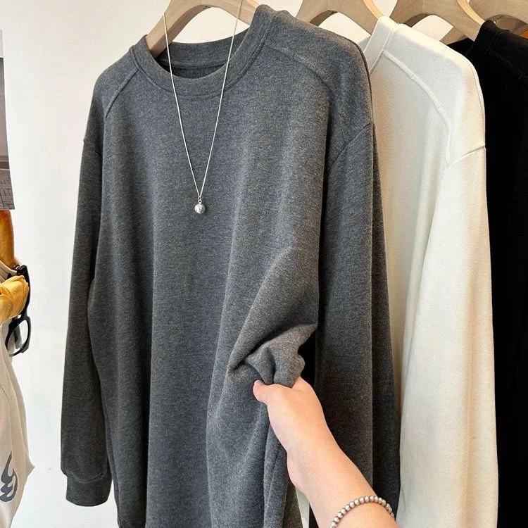 

Свободная длинная футболка Sve для больших размеров для мужчин и женщин, повседневная однотонная футболка с разрезом для внутренней одежды, модная футболка для поездок на работу