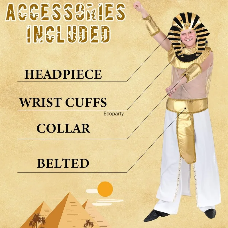 Nowe Akcesoria Faraona Zestaw Akcesoriów do Kostiumu w Egipskim Stylu Złoto-Czarne Paski Nakrycie Głowy Kołnierz, Pas i Mankiety dla Dorosłych